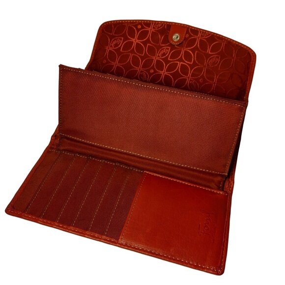 Fossil Genuine Leather Wallet Red Tri Fold 12 Card Slots Checkbook Flawed READ - Picture 8 of 16